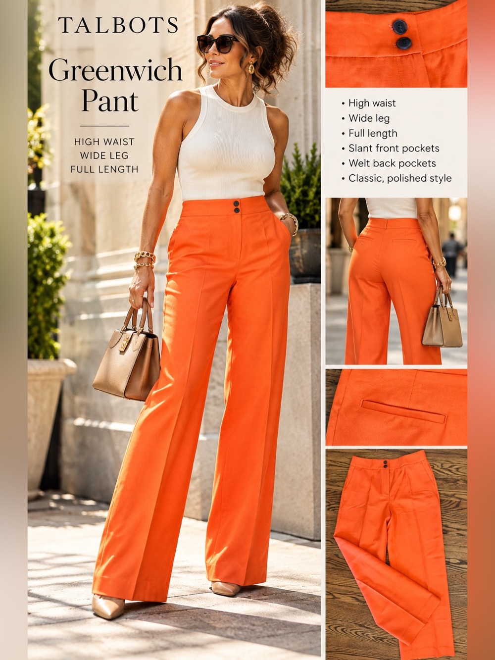 Talbots Greenwich High-Waist Wide-Leg Pants — Orange